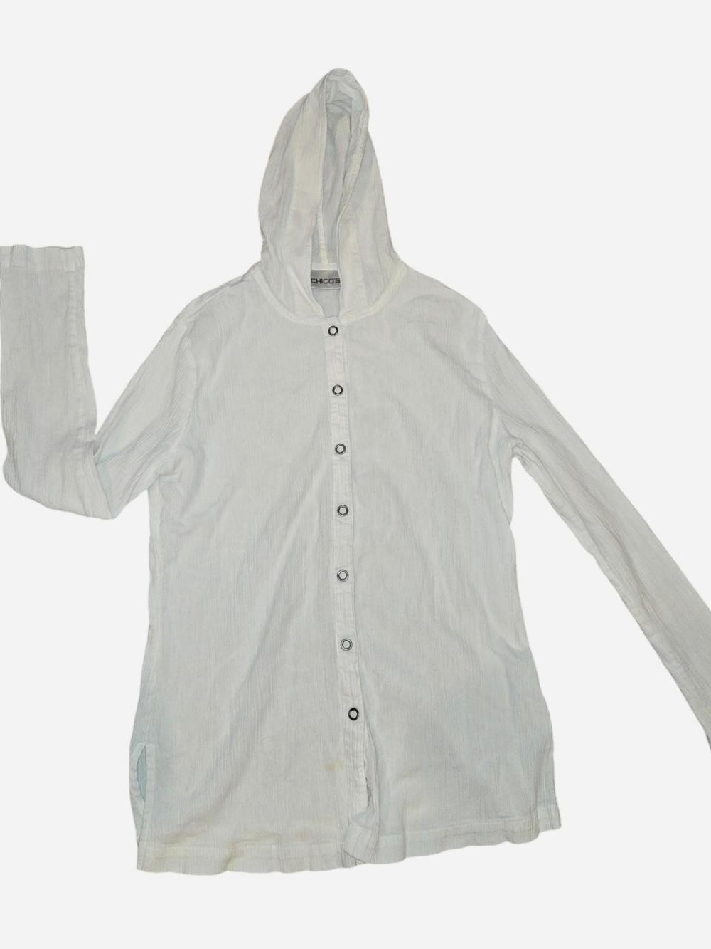 Chico's Ivory Textured Hooded Button-Up Top